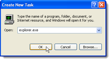 Starting the explorer.exe task in Windows XP