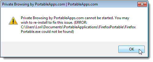 Error in finding Firefox Portable