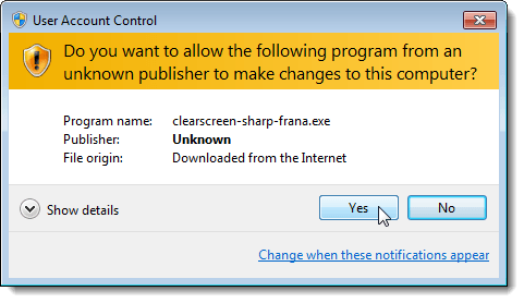 User Account Control dialog box for installing CustoPack file