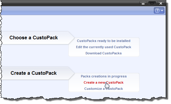 Clicking Create a new CustoPack