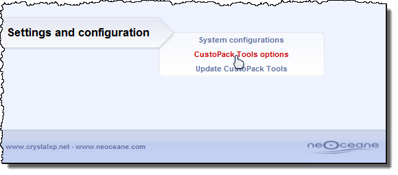 Clicking CustoPack Tools options