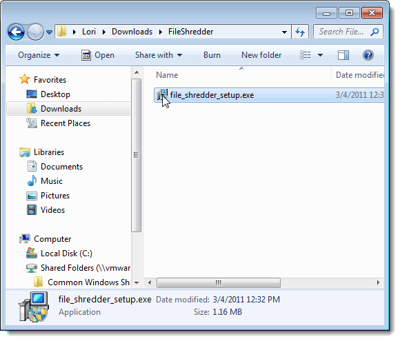 Running the File Shredder installation file