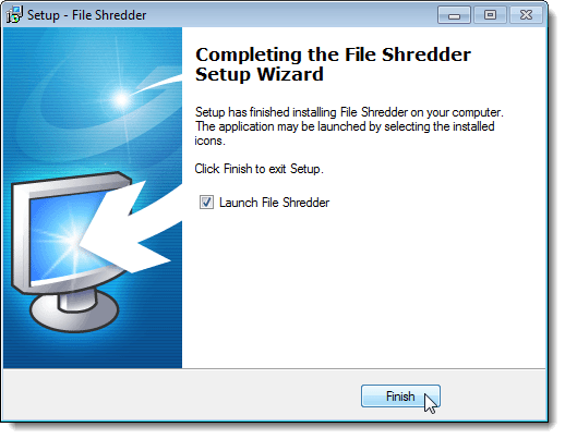 Completing the File Shredder Setup Wizard