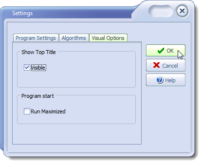 Settings dialog box - Visual Options tab