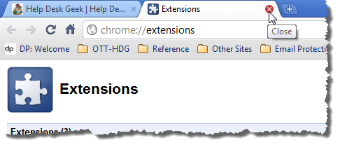 Closing the Extensions tab