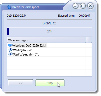 Wipe disk progress
