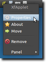 XFApplet Properties Menu