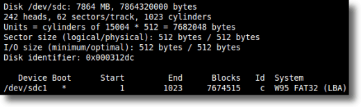 Fdisk command example output