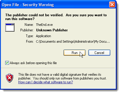Open File - Security Warning dialog box