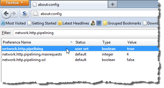 Changing network.http.pipelining to true