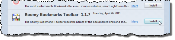Clicking Install for Roomy Bookmarks Toolbar