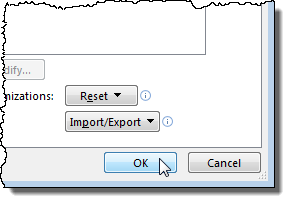 Closing the Word Options dialog box
