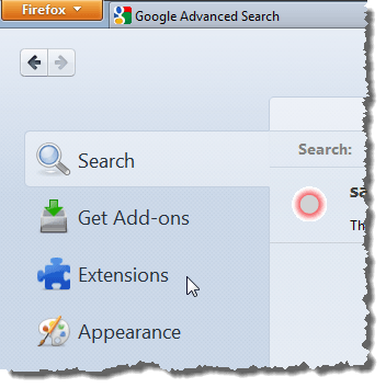Clicking Extensions tab