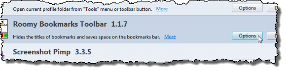 Clicking Options for Roomy Bookmarks Toolbar