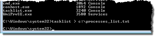 Writing the results of tasklist to a text file