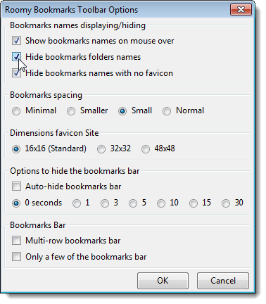 Turning off Hide bookmarks folders names check box