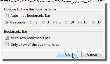 Turning on Multi-row bookmarks bar check box