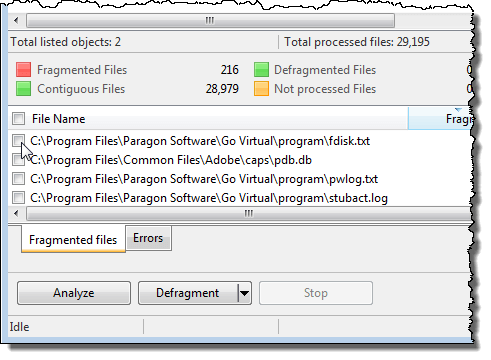 Selecting specific files to defragment