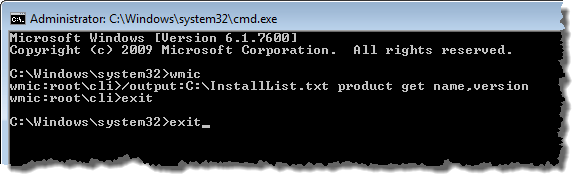 Entering exit on main command prompt