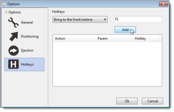 Clicking Add on the Hotkeys Options screen