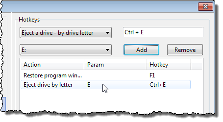 Hotkey added for ejecting drive by letter