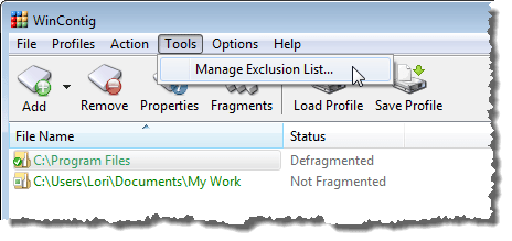 Selecting Manage Exclusion List
