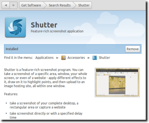 Shutter In Software Center