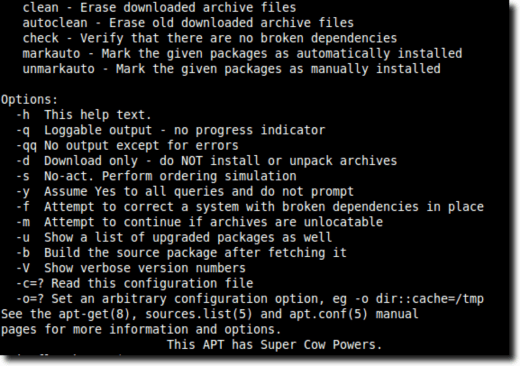The apt-get Help Screen