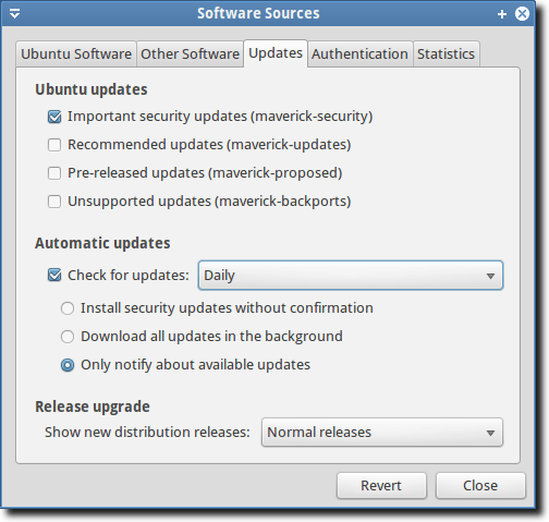 Update Settings Window