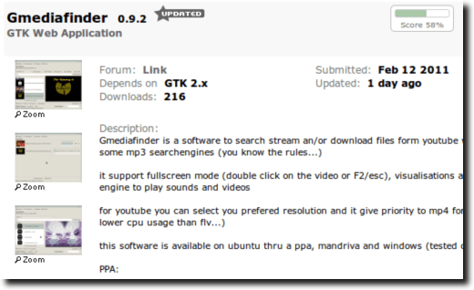 Gmediafinder GTK Apps Page