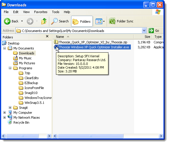 Running the Quick XP Optimizer installer