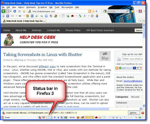 Status bar in Firefox 3