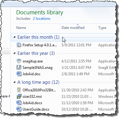 Files arranged by Date modified