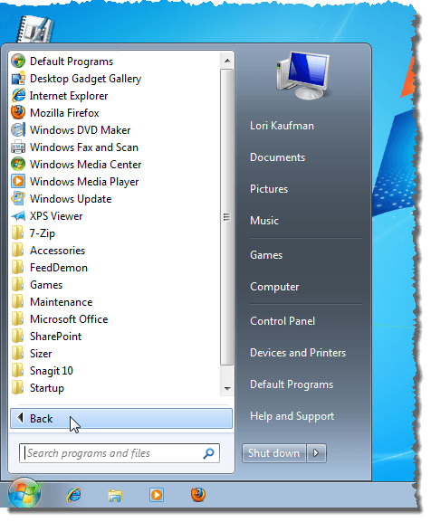 All Programs list in Windows 7