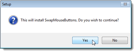 Information dialog box to continue with installation of SwapMouseButtons