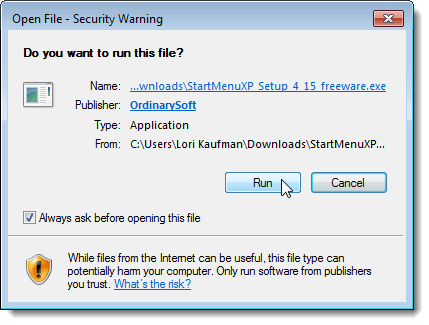 Open File - Security Warning dialog box