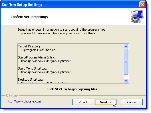 Confirm Setup Settings