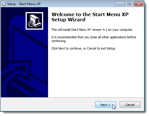 Welcome screen on the Setup Wizard