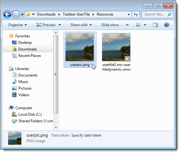 The Resources folder created by Taskbar UserTile