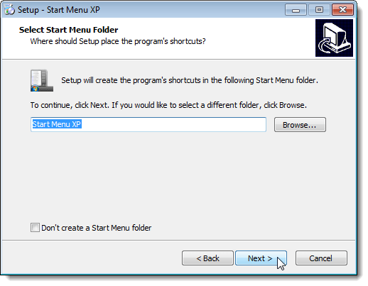 Select Start Menu Folder