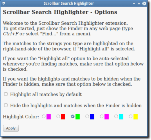 Scrollbar Search Highlighter Options