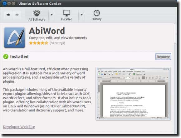 Once installed, you'll find Abiword in the Dash.