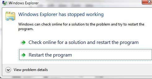 explorer stopped working