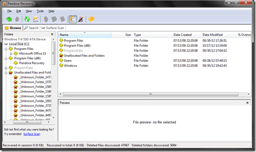 Pandora Recovery Browse