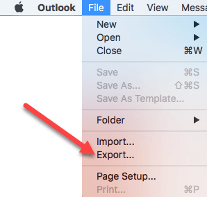 export one folder from outlook 2016 for mac