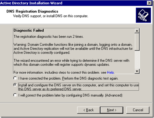 DNS registration Diagnostics