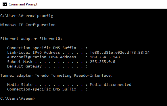 ethernet ip address not valid windows 10