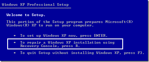 install windows xp recovery console