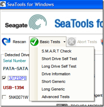 seagate seatools short generic minutes