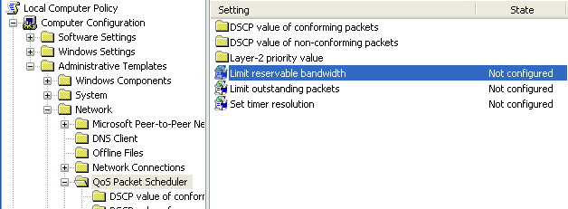 come configurare qos box scheduler in windows xp